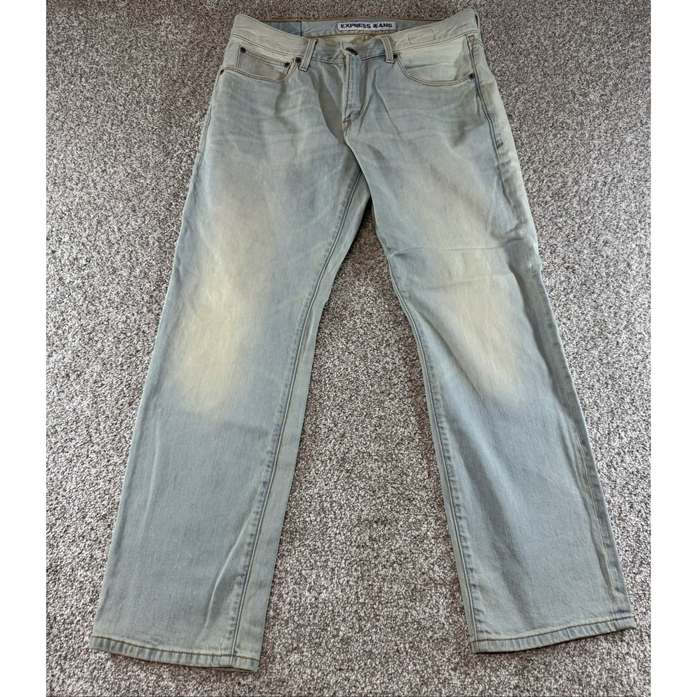 Express Men's Jeans Rocco 31x30 Slim Straight Leg Light Wash Blue Denim Y2K 90s